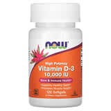 NOW Foods, Vitamina D3, Alta potencia, 10.000 UI, 120 cápsulas blandas