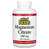 Natural Factors, Citrato de magnesio, 150 mg, 360 cápsulas