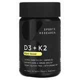 Sports Research, Vitaminas D3 y K2, Suplemento de origen vegetal, 125 mcg/100 mcg, 60 cápsulas blandas vegetales